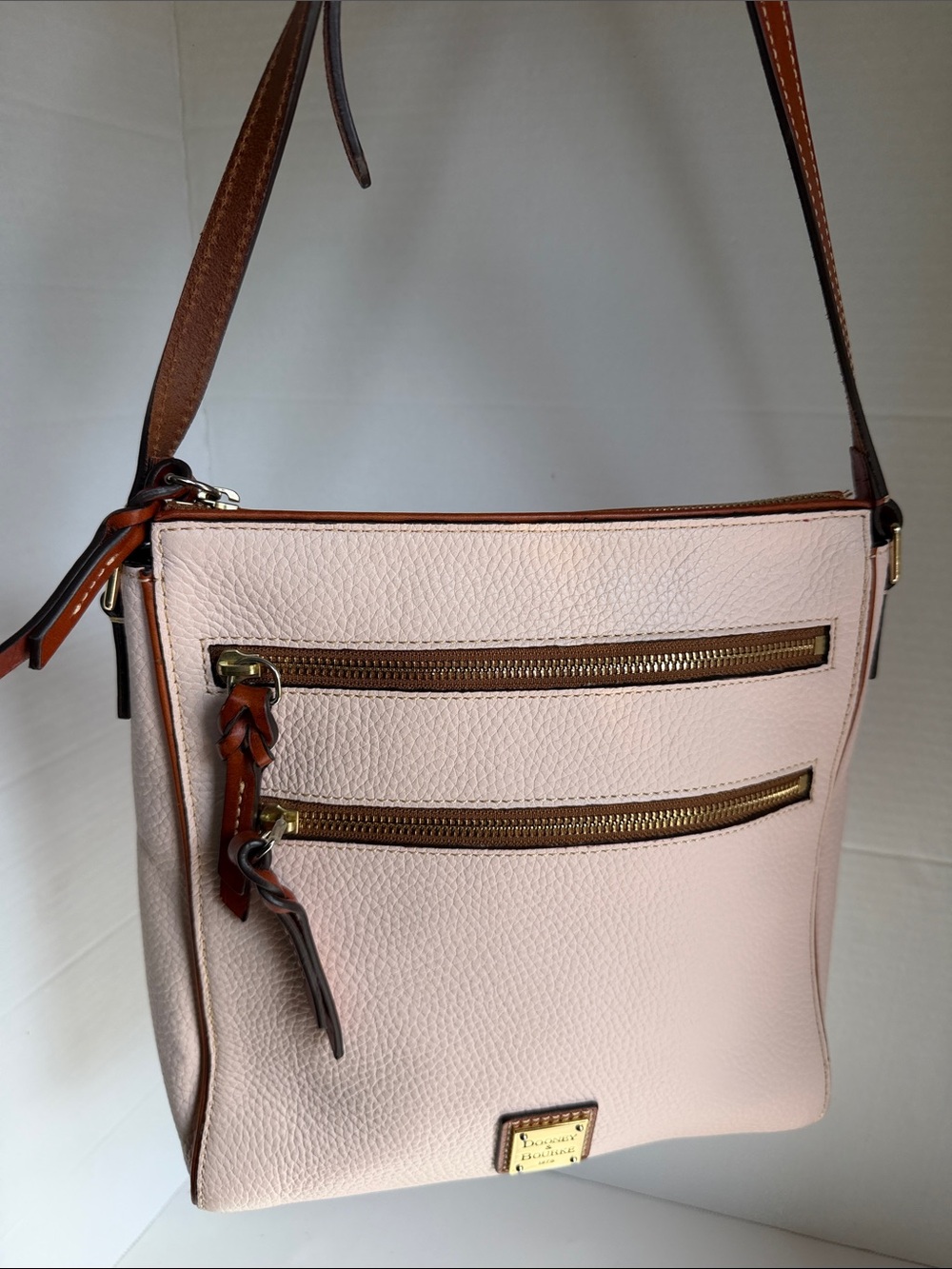 Dooney & Bourke Pink Leather Crossbody with Brown Strap